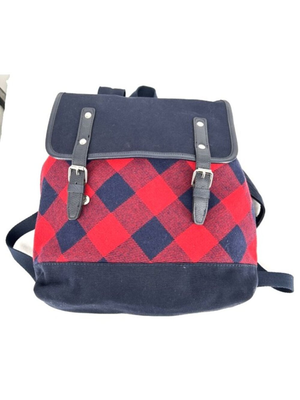 Land's End Wool Blend Buffalo Checked Red Bag With Backpack Straps